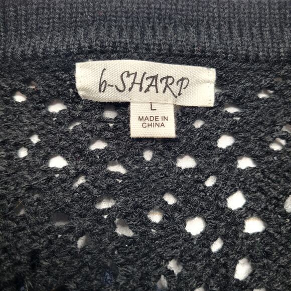 B Sharp Y2K Crochet Open Knit Cardigan Black Blue Geometric Mohair Large - Picture 7 of 8